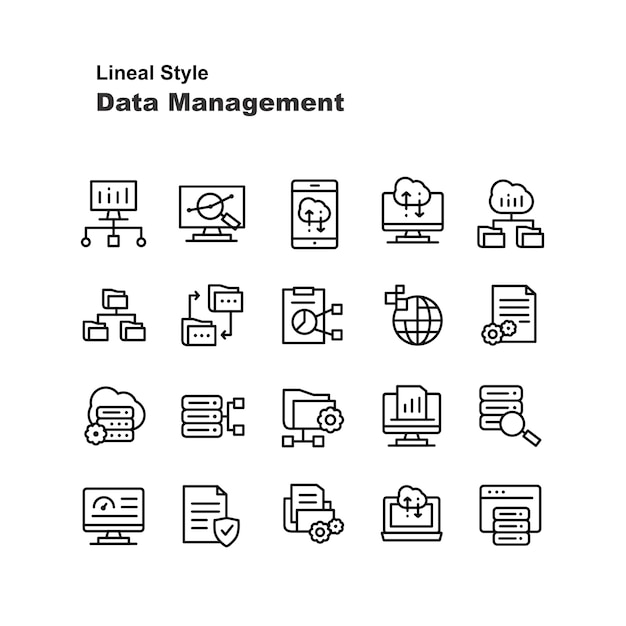 Lineale Ikonen der Datenverwaltung