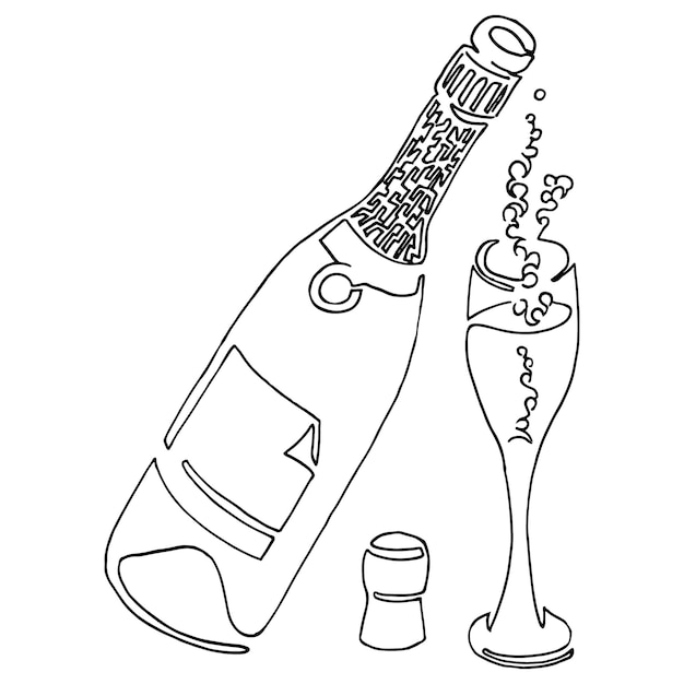 Linear-Vektorillustration aus Champagnerflasche
