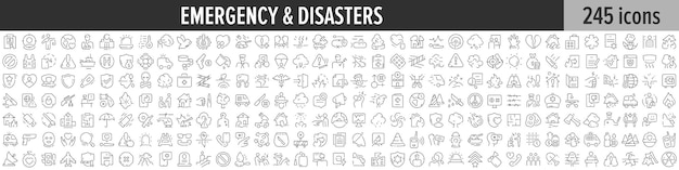 Vektor lineare ikonensammlung für notfälle und katastrophen
