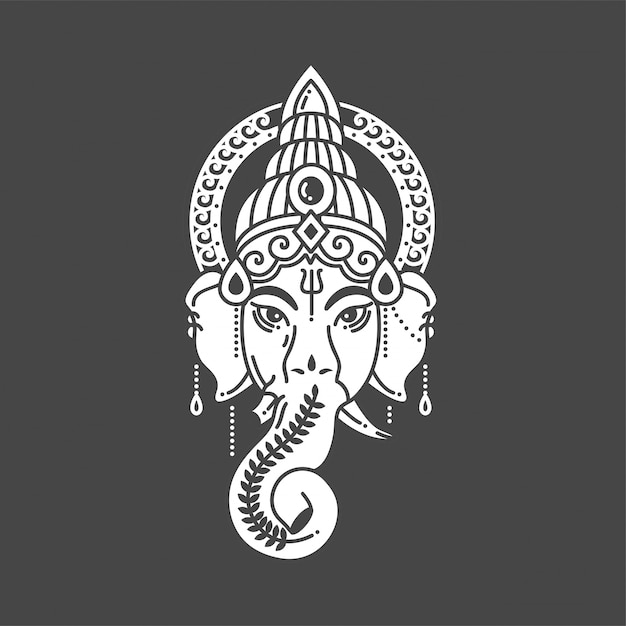 Lineare illustration des indischen gottreligionssymbol-elefanten ganesh auf grauem hintergrund.