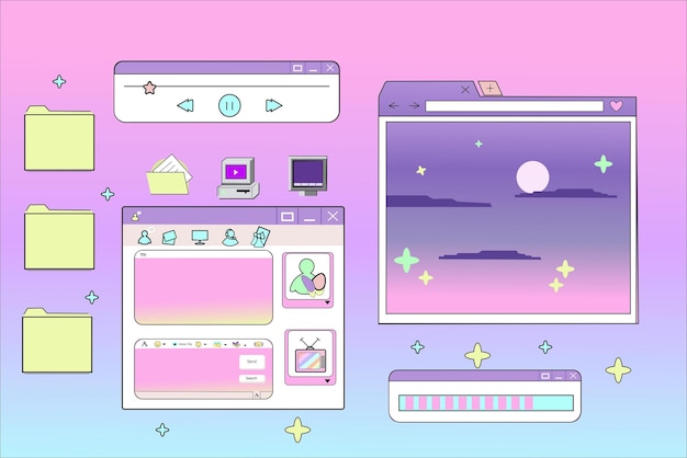 Lineare Retro-Vaporwave-Desktop-Hintergründe Abstrakter Vintage-ästhetischer Hintergrund Moderne Comic-Illus
