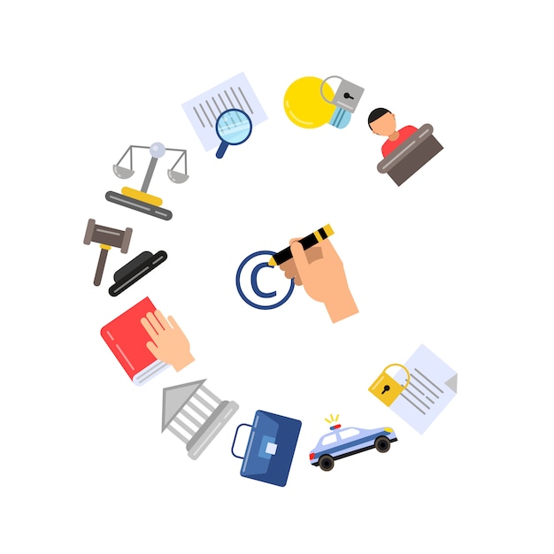 lineare Stil Copyright Farbelemente und Icons Set