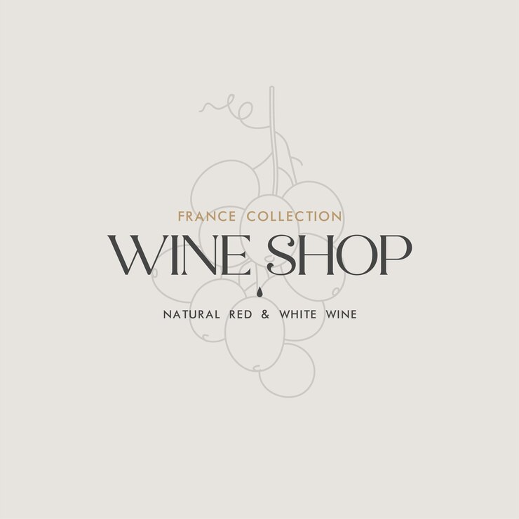 Lineare Vektorgrafik des Traubenzweigs mit Typografie-Logo-Design für Weinladen.