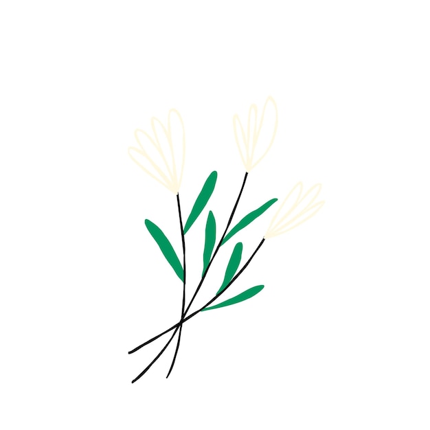 Lineare weiße Frühlingsblumenhandgezeichnete Illustration im modernen Doodle-Stil