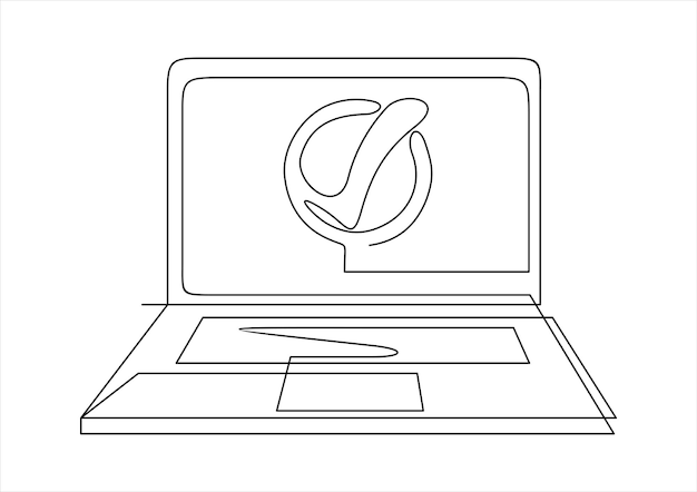 linearer Laptop mit grünem Kontrollzeichen Konzept des okay-System-Update-Prozesses oder der Datenschutzkontrolle