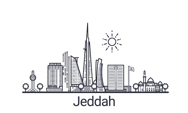 Lineares Banner der Stadt Jeddah. Alle Gebäude