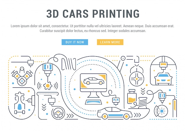 Vektor lineares banner des 3d-autodrucks.