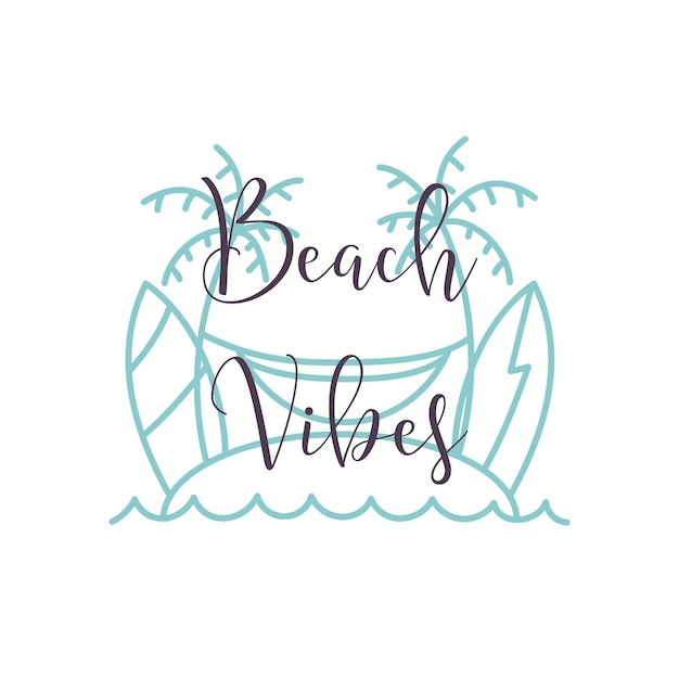 Lineares logo mit beach vibes-text und küstenbild