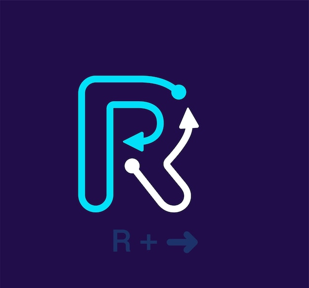 Lineares R-Logo. Einzigartiges Logo. Abstrakter Buchstabe einfaches rotierendes Pfeilziel
