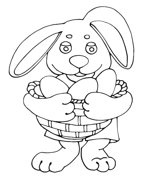 lineares Schwarz-Weiß-Bild Osterhase mit Eiern zum Ausmalen