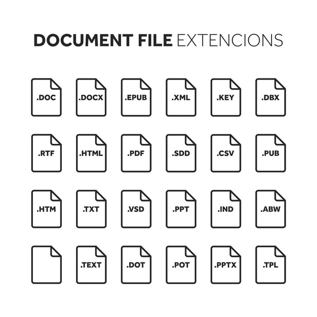 Vektor lineoutline flat style icon set quellcode programmierung dateityp erweiterung dokumentformat piktogramm web und multimedia computertechnologie