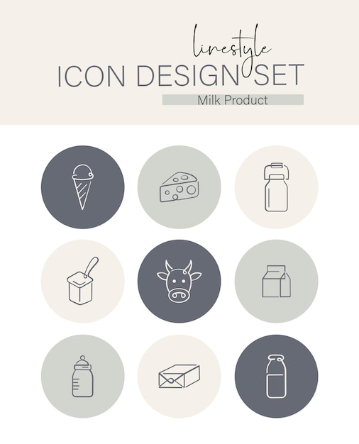 Linestyle icon design set milchprodukt