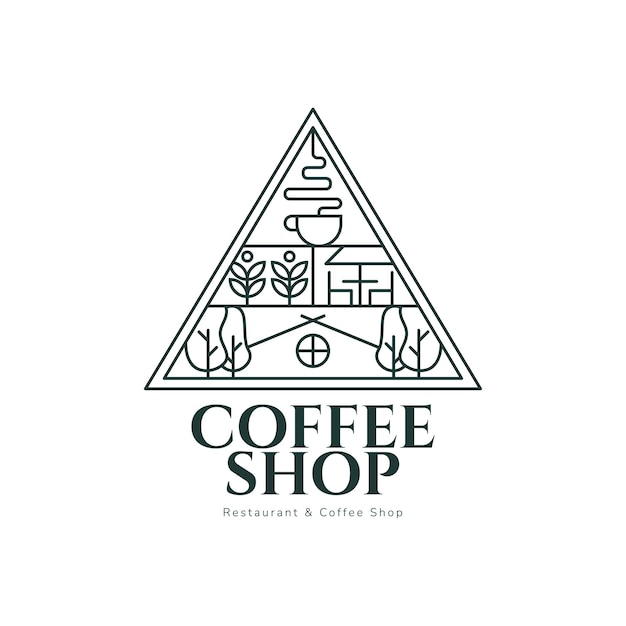 Linie café-logo-dreieck mit tasse baumlinie illustration