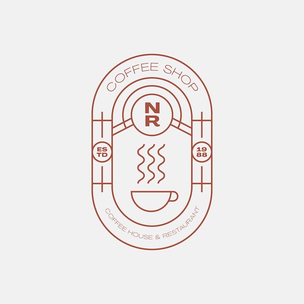 Linie café-logo mit minimalistischem stil umriss einfach