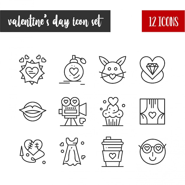 Linie icon-set des valentinsgrußes