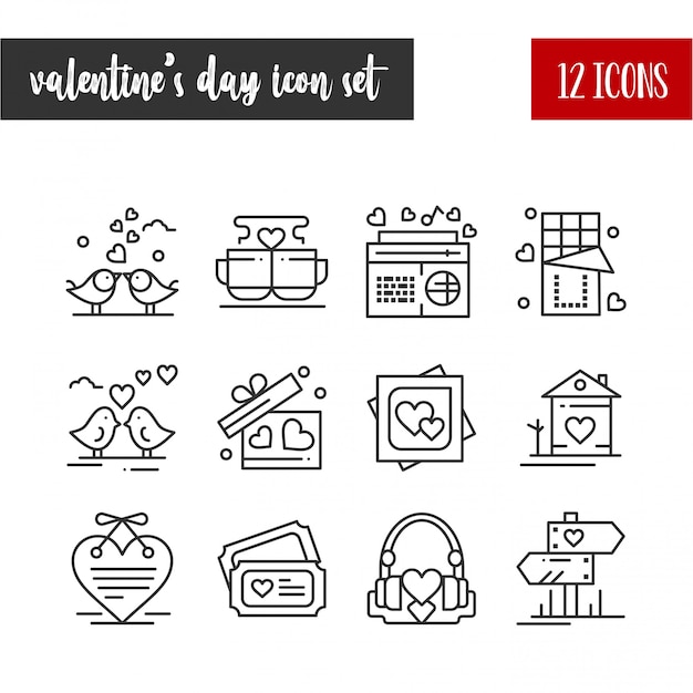 Linie icon-set des valentinsgrußes