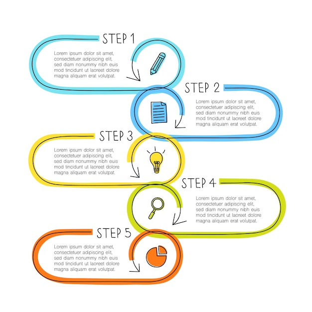 Linie infografik-konzept mit fünf schritten, textfelder können für timeline, workflow, business oder bildung verwendet werden