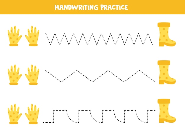 Linien nachzeichnen für kinder gartenhandschuhe und -stiefel schreibübungen
