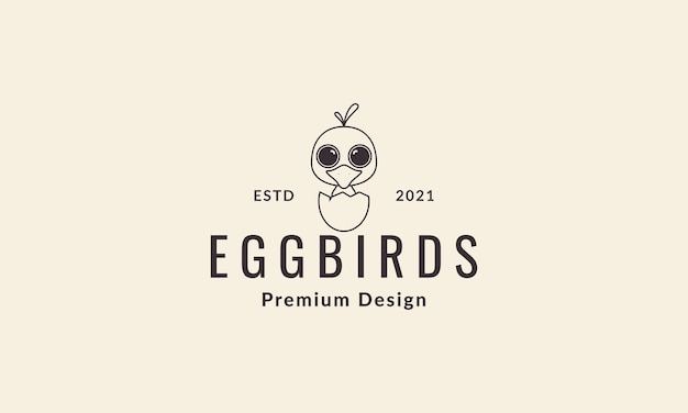 Linien niedlichen cartoon-baby-vogel mit ei-logo-vektorsymbol-illustrationsdesign