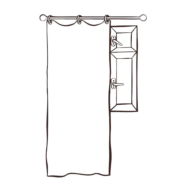 Linienfenster hinter vorhangsymbol-illustrationsskizze