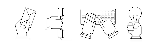 Liniengeschäftssymbol mit Handgriff-Objektvektorsatz