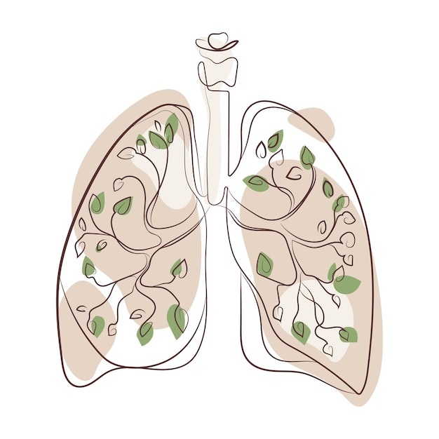 Linienkunst der Lunge mit wachsenden Blättern im Inneren Minimale Kunstikone, Logo, Design. Lungen menschliches Organ