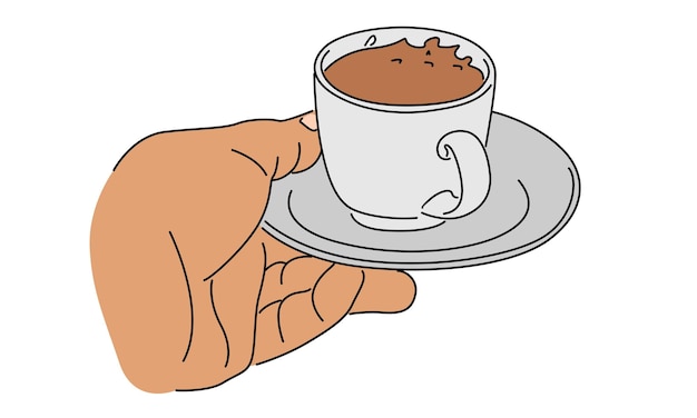 Vektor linienkunst farbe der hand, die eine tasse kaffee hält