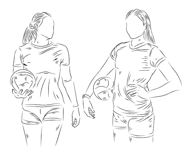 Linienkunst-illustration von leuten, die volleyball spielen