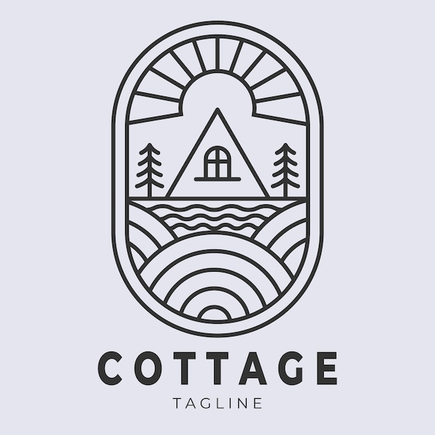 Linienkunst-Logo Hütte, die für Unterkünfte mitten in einem natürlichen und behaglichen Wald geeignet ist