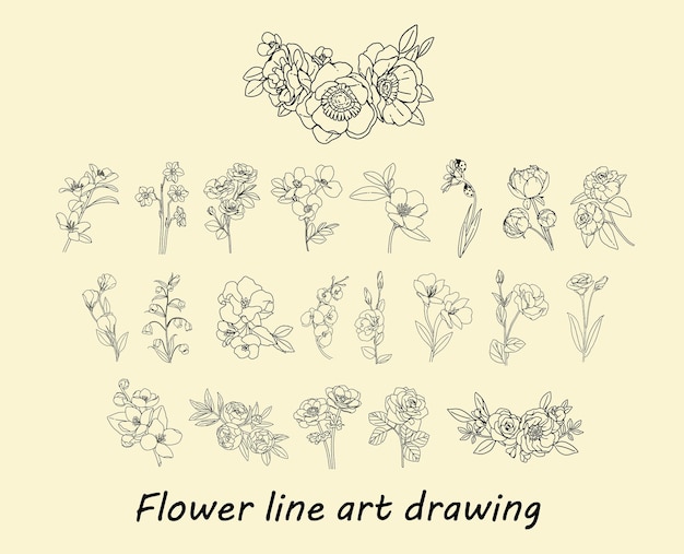 Linienkunstblumen-Set 2