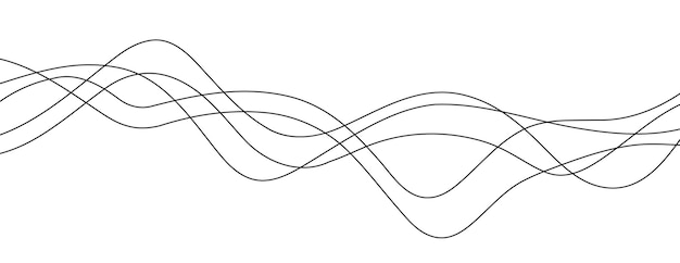 Linienkurvenwellen fließen Musterelementdesign oder lineare grafische Strahlen des abstrakten dynamischen Schlaganfalls schwarz