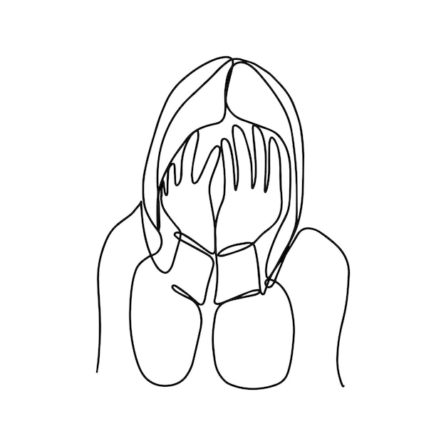 Linienporträt Eine Linie weinende Frau Silhouette Bewusstsein für psychische Gesundheit Illustration einer Frau in Depressionen Psychologieillustration