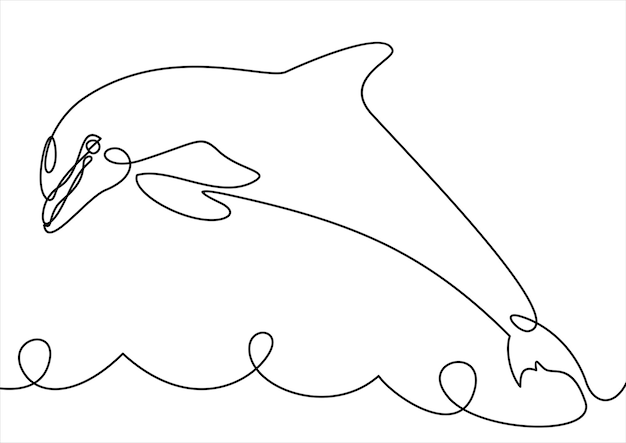 Linienstil delphin-vektor-illustration kontinuierliche linienzeichnung meer auf der welle