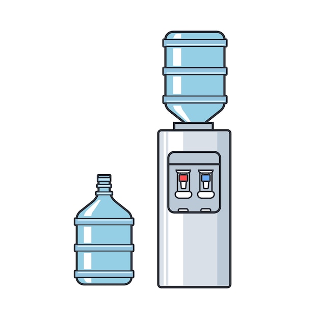 Linienvektorplastikwasserkühler mit blauer voller flasche