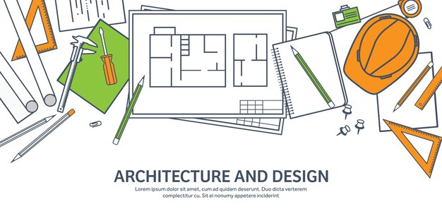 Linierte umrisse vektor-illustration ingenieur- und architektur-notebook-software-zeichnung