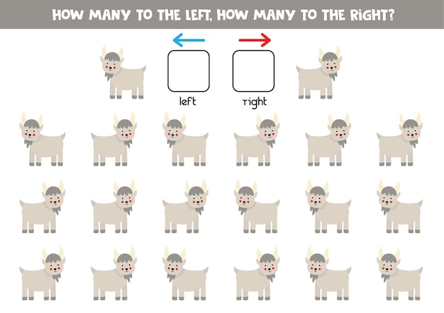 Links oder rechts mit niedlicher cartoonziege. lernspiel zum lernen von links und rechts.