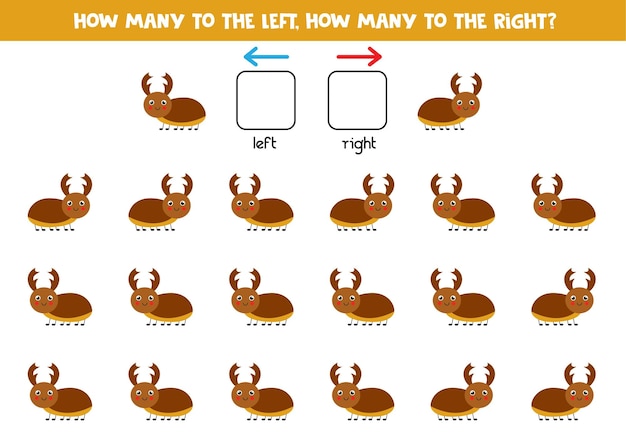 Links oder rechts mit süßem hirschkäfer. lernspiel zum lernen von links und rechts.