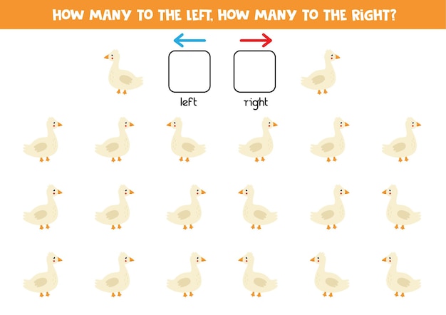 Links oder rechts mit süßer cartoon-gans. lernspiel zum lernen von links und rechts.
