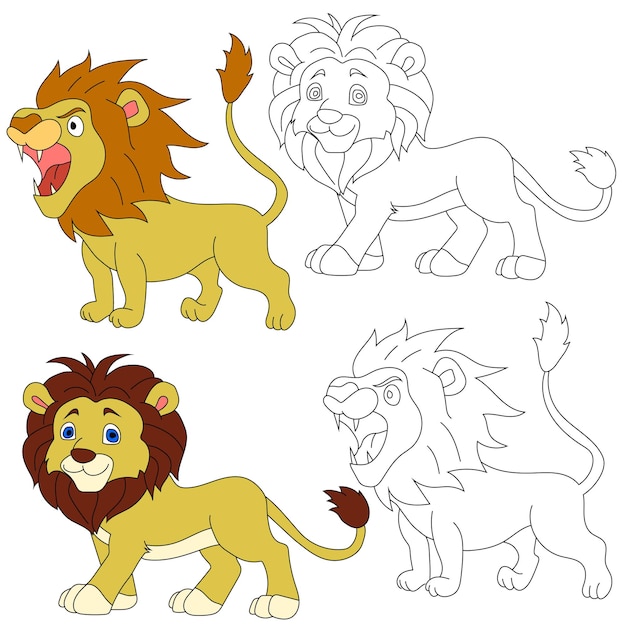 Vektor lion clipart set wild animals clipart-sammlung für liebhaber von dschungel und wildtieren