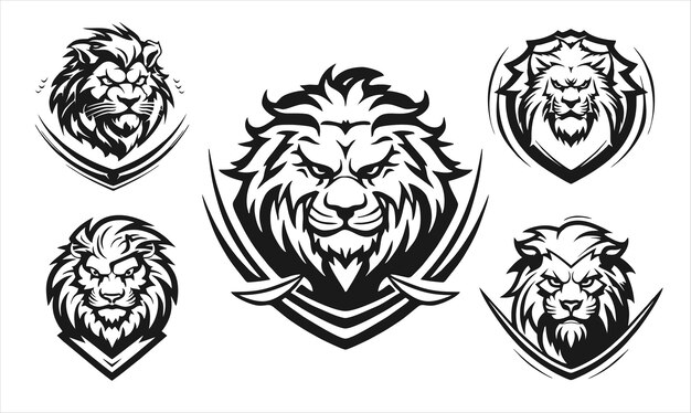 Vektor lion head martial arts logo set sammlung bündel aufkleber sillouette