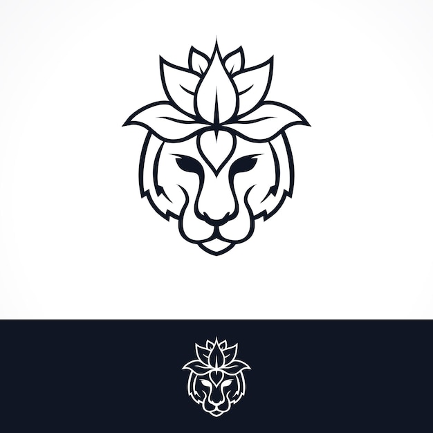 Lion lily flower line art logo