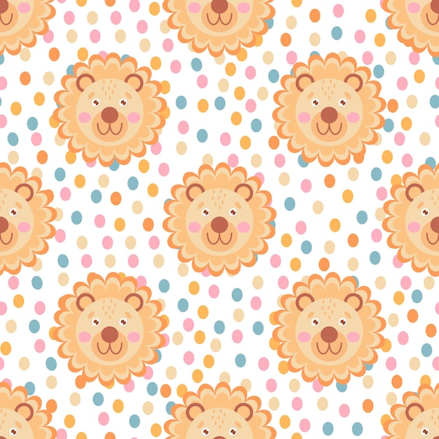 Lion polka dot musterdesign endloser hintergrund des niedlichen dschungelbabys