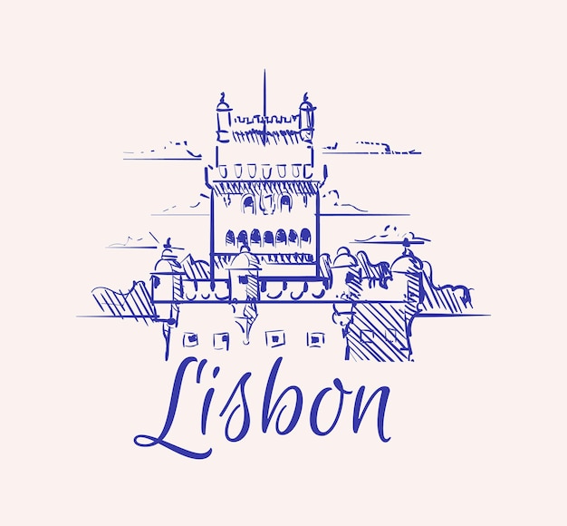 Lissabon Skizze Skyline Lissabon handgezeichnete Vektorgrafiken isoliert auf weißem Hintergrund