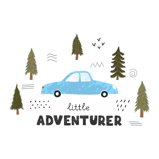 Little adventurer lustiges, handgezeichnetes kinderzimmerposter mit schriftzug