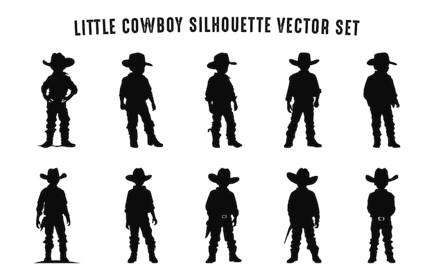 Little cowboy silhouettes vector set kleiner amerikanischer cowboy schwarzer silhouette-bundel