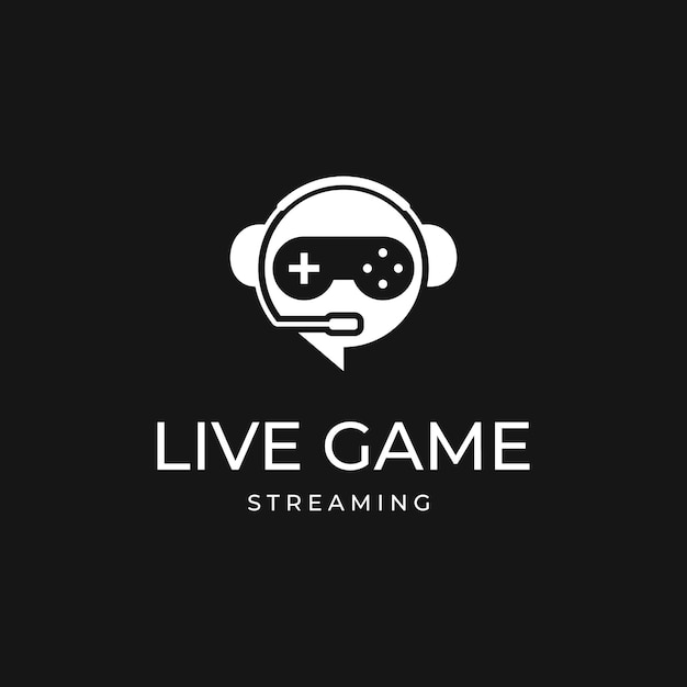 Live gaming logo mit kopfhörermikrofon vektor vorlage