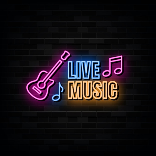 Live-Musik-Neon-Schilder-Vektor-Design-Vorlage im Neon-Stil