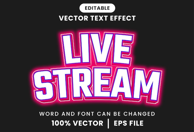 Vektor live-stream 3d-text-effekt neon-glow-stil vektor-design