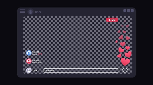 Live-stream-schnittstelle mit vielen likes bildschirmvorlage für geschichten für mobile anwendungen