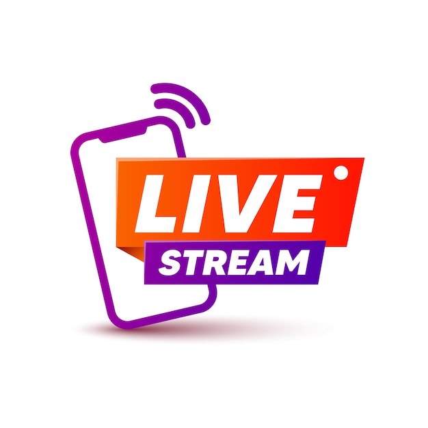 Live-stream-symbol mit smartphone-emblem für die übertragung von online-tv-sportnachrichten und radio-streaming vorlage für shows, filme und live-auftritte